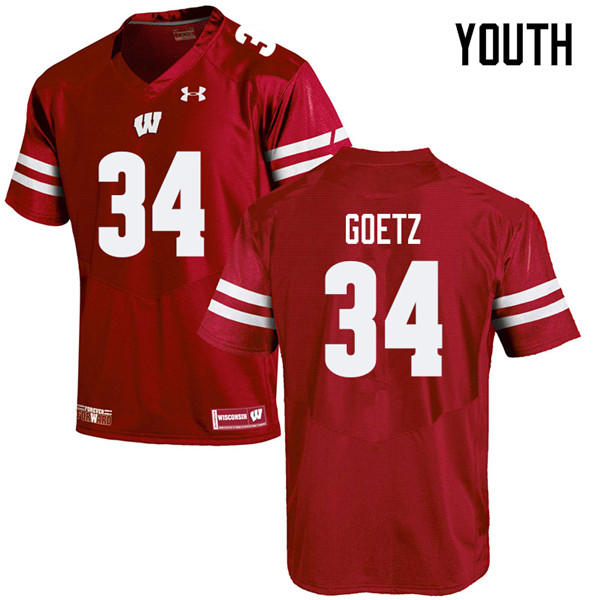 Youth #34 C.J. Goetz Wisconsin Badgers College Football Jerseys Sale-Red